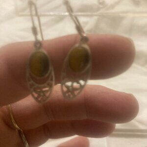 vintage sterling silver and tiger eye dangle earrings